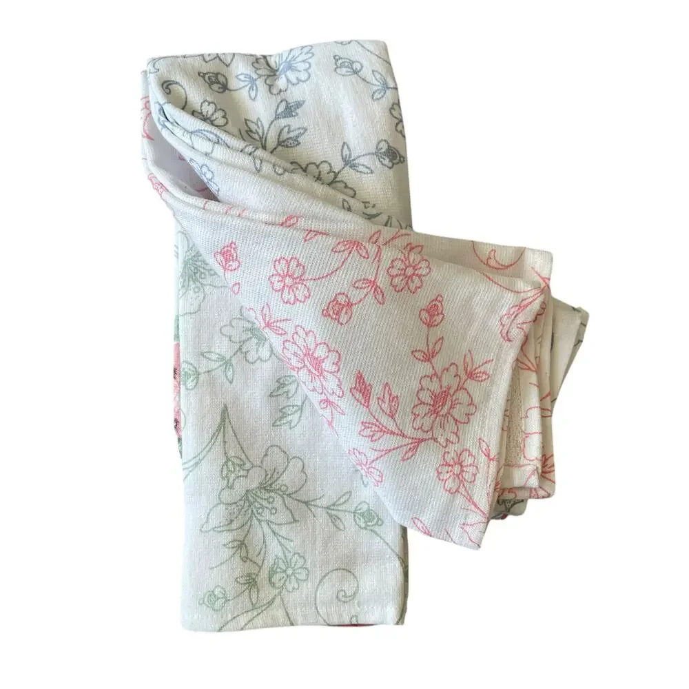 TAHARI HOME Kitchen Towels 3pk Easter Bunny Rabbit Garden Flowers 18